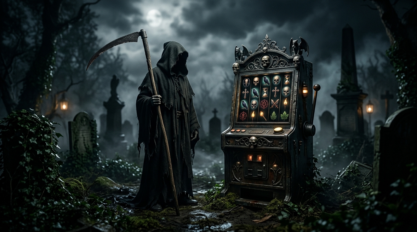 Мрачный Жнец с косой возле игрового поля Death Dominion
